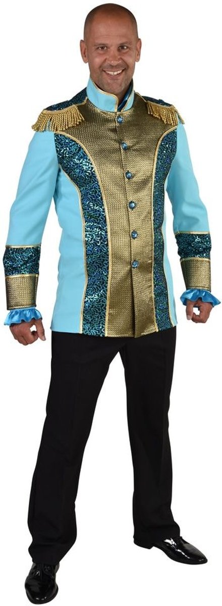Circus Kostuum | Unieke Uniform Jas Turquoise Man | Medium | Carnaval kostuum | Verkleedkleding